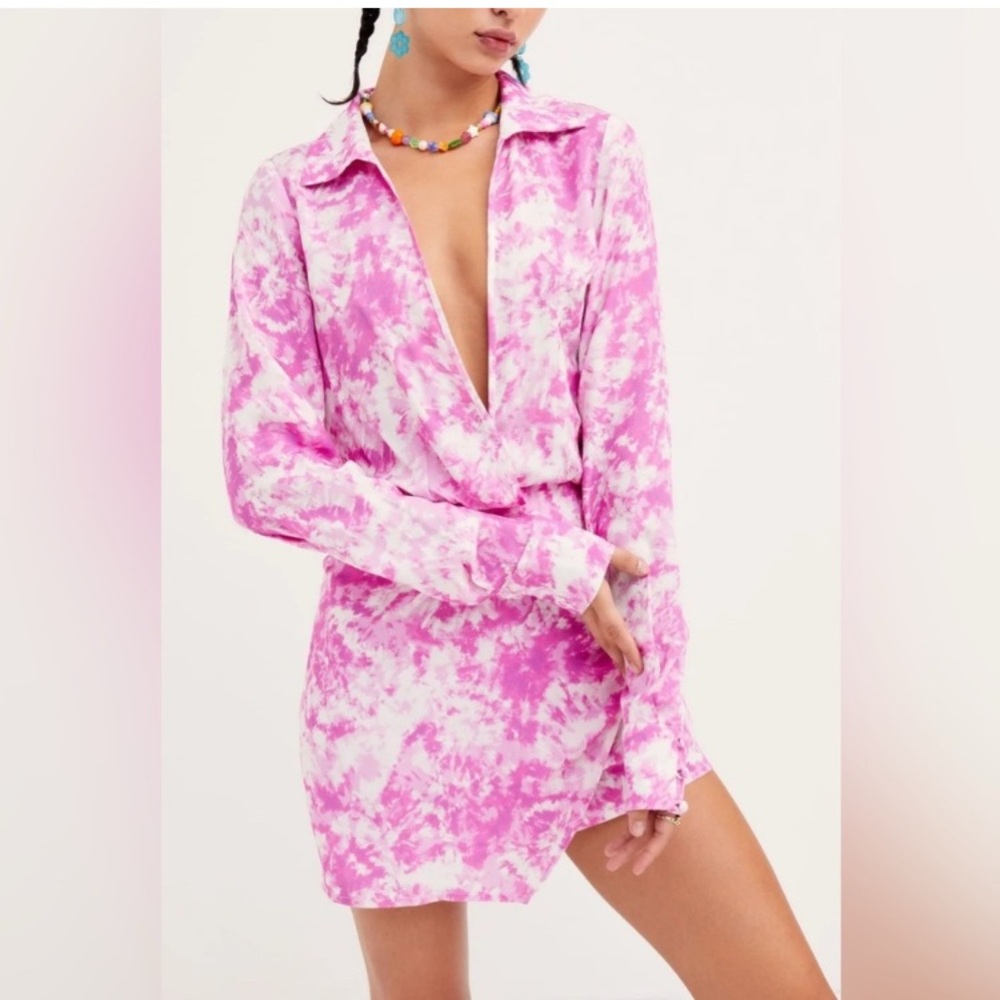 For Love And Lemons Pink Tie-Dye Mini Dress large new without tags never worn